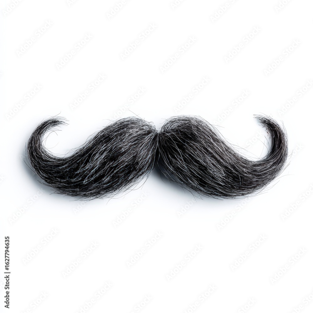 A Detailed Close Up of a Thick Dark Gray Handlebar Mustache Isolated on White Background for Design Elements A Detailed Close Up of a Thick Dark Gray Handlebar Mustache Isolated on White Background for Design Elements