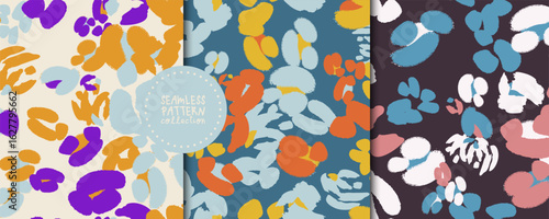 Set of seamless patterns with abstract flowers in vector. Backgrounds, prints, design elements