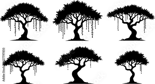 Bonsai Tree Silhouette Set" vector Bundle