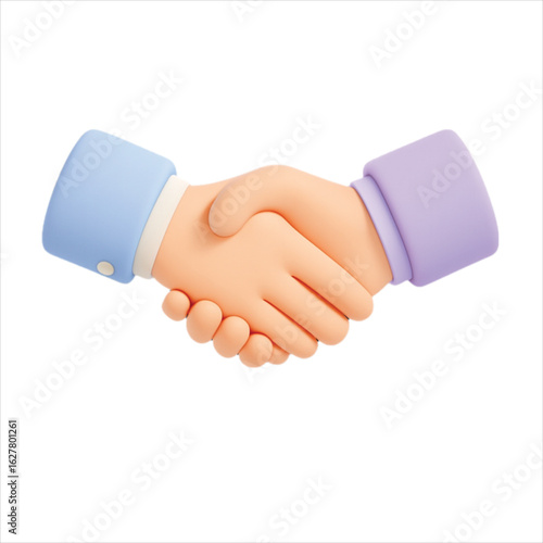 Two business people in suits shake hands in a gesture of agreement and successful partnership