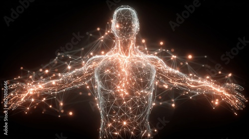 Cuerpo humano digitalmente conectado, sistema nervioso, representación abstracta