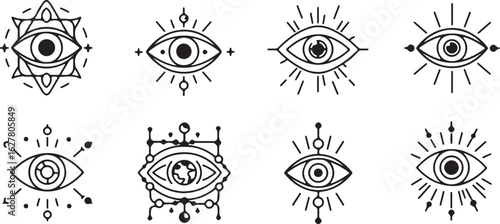 Collection of Esoteric Eye Symbols and Mystical Icons spiritual