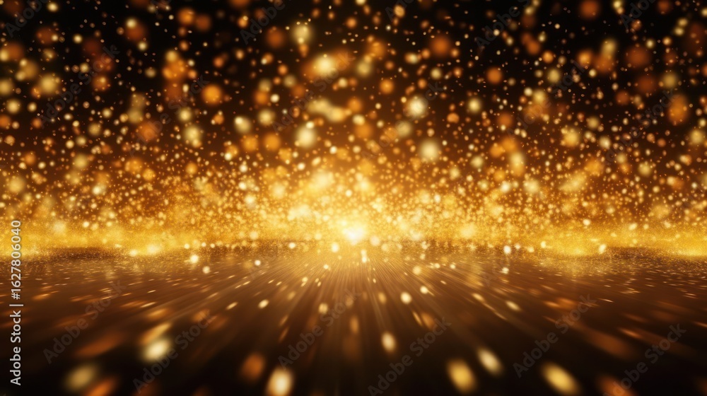 Obraz premium 3d render, glowing golden particles, magical sparkle effect, cinematic bokeh, golden light rays, dramatic lighting, glowing stars, volumetric fog, fantasy landscape, cinematic atmosphere, realistic de
