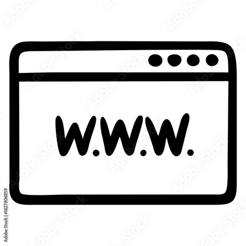 Web browser window displaying www Icon, Doodle Style, online navigation Symbol