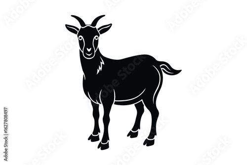 Black Silhouette of a Goat Standing on White Background Farm Animal Illustration