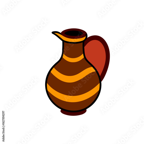 Stylized ancient ceramic jug with stripes isolated on transparent background