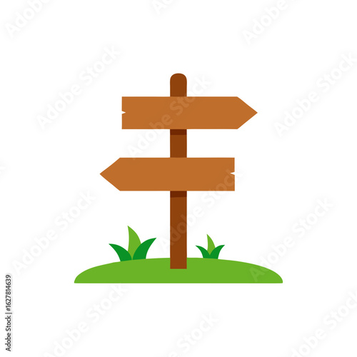 Wooden signpost with two arrows isolated on transparent background