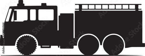 Detailed Firetruck Silhouette Illustration for Design and Emergency Service Graphics and First Responders Equipment