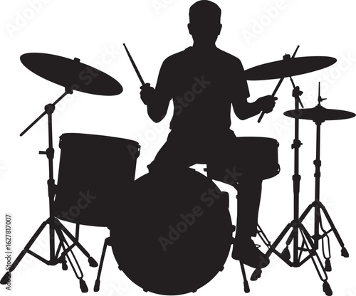 Drummer Silhouette A Dynamic Percussionist Performing with Energy and Skill on a Transparent Scene