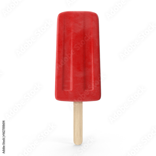 Red Fruit Popsicle on Wooden Stick Isolated on Transparent Background