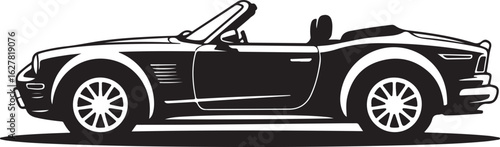 Sleek Black and White Convertible Car Illustration a Retro Automotive Design with Classic Charm and Timeless Appeal perfect for Automotive Enthusiasts
