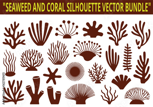 seaweed and coral silhouette vector bundle for marine and ocean design projects