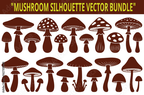 mushroom silhouette vector bundle for botanical, nature and food design projects