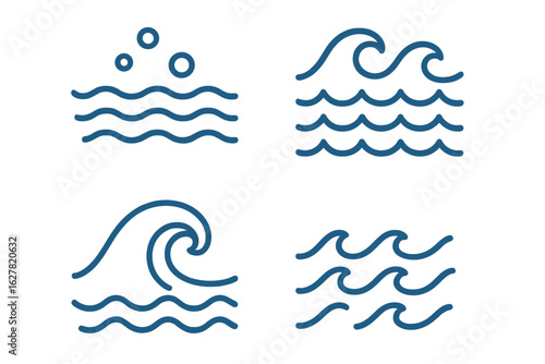 Collection of nautical wave icons illustrating ocean themes and wave patterns