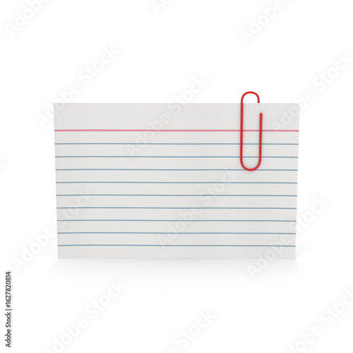 Index Card with Red Paperclip Isolated on Transparent Background