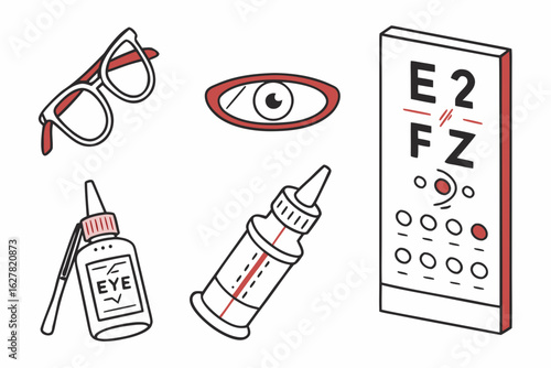 Eye care and vision test equipment isolated on white background