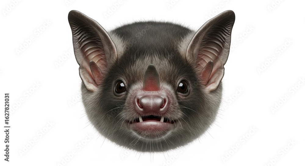 Obraz premium Realistic portrait of a common vampire bat head, Desmodus rotundus, isolated on a clean white background.