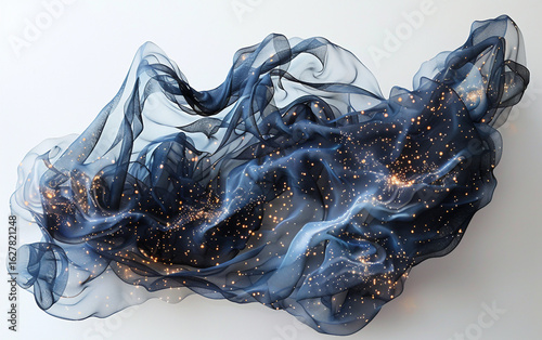 Artwork Blending Celestial Inspiration with Synthetic Fabric on white background