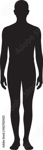 Full Body Silhouette of a Person Standing Straight with Arms at Sides on Transparent Background