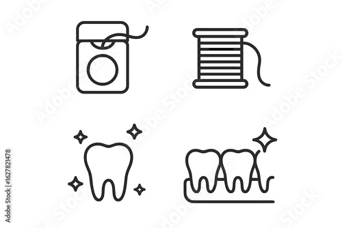 Dental care symbols with floss and teeth icons for oral hygiene