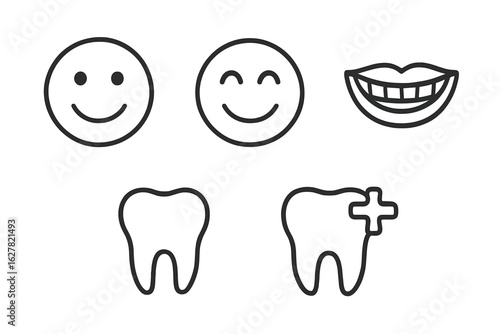 Dental health and happy faces icons - smiley, tooth, and mouth symbols