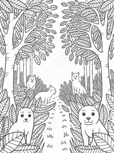 Cute cartoon lions in a forest clearing cubs animals