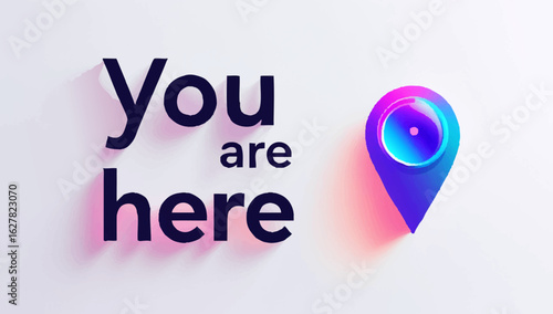 Stunning you are here concept with modern pin design in vibrant colors, perfect for navigation app or location based services advertising campaign