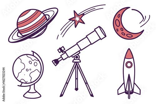 Collection of space and astronomy icons isolated on white background
