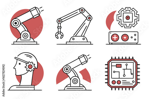 Collection of industrial automation and robotics icons