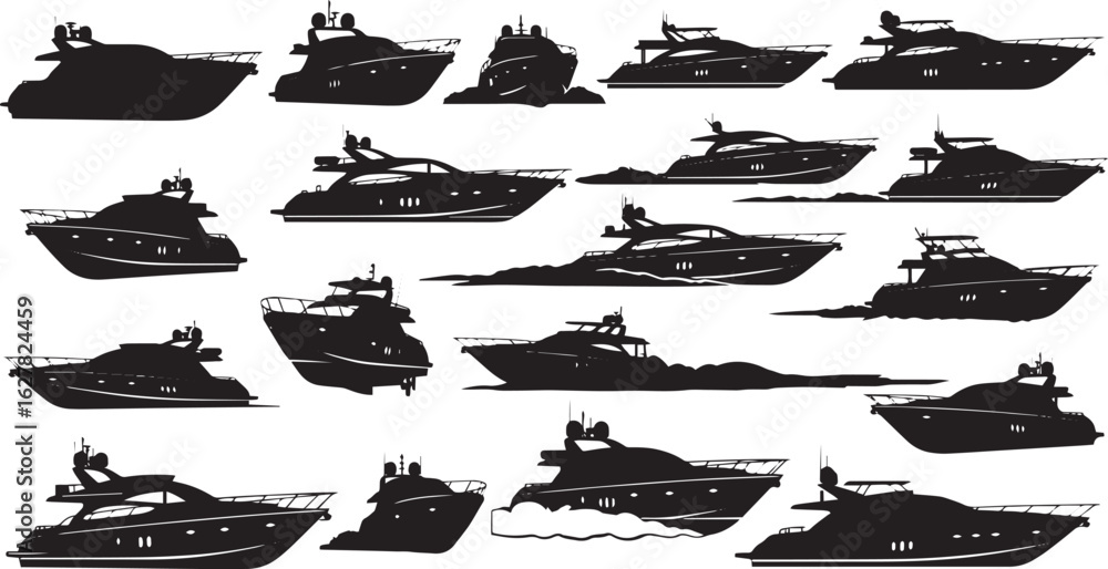 Naklejka premium Yacht and Motor Boat Silhouettes