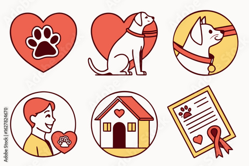 Collection of icons representing animal adoption and pet care