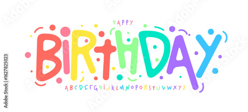 Funky bouncy alphabet, colorful childish font, cheerful comic typeface for birthday logo, school sign headline, playful kid event typographic design, modern festive typography. Vector typeset.