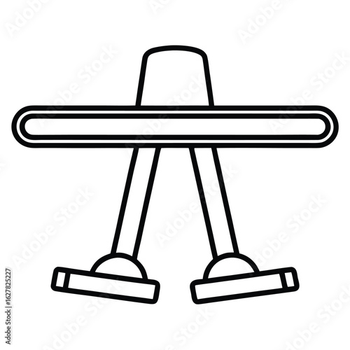 Abstract geometric shape with legs and horizontal bar line art symbol