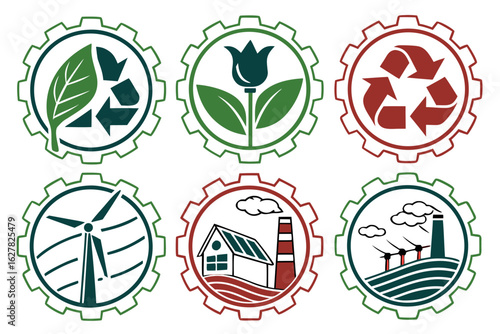 Set of ecofriendly industry and renewable energy icons isolated on white background