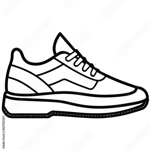 Black and white athletic shoe outline sneaker footwear