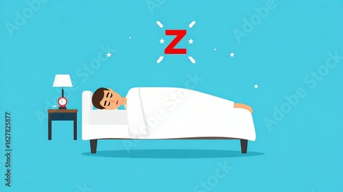 Person sleeping in bed illustration