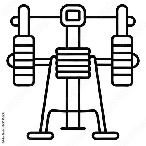 Black and white illustration of a weightlifting machine fitness exercise