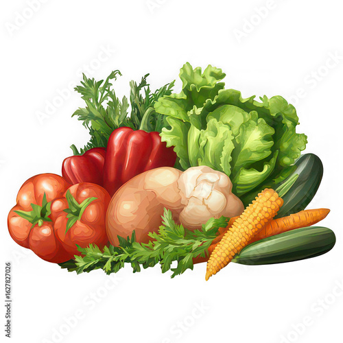 Assortment of Fresh Vegetables Including Peppers Cauliflower Corn and Carrots Transparent background