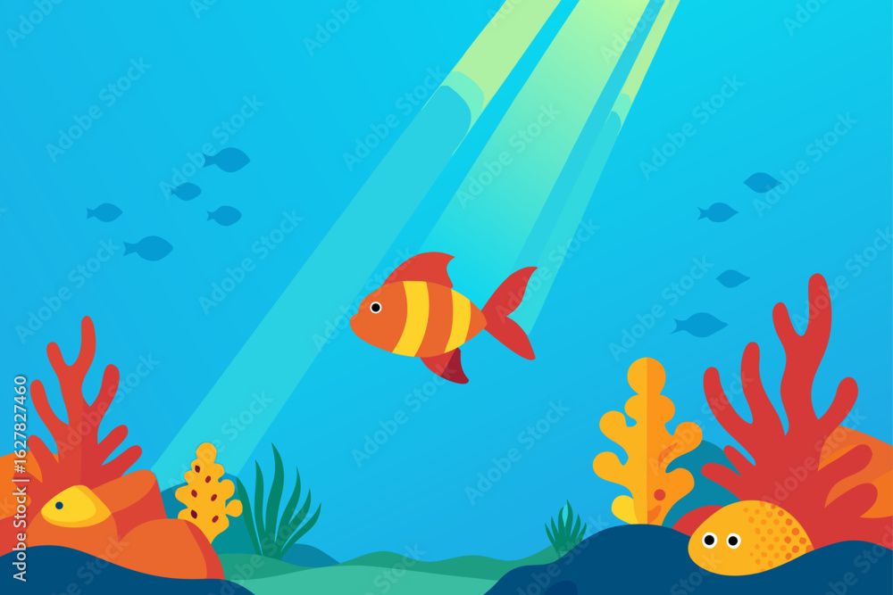 Naklejka premium Vibrant underwater scene with colorful fish and coral reefs