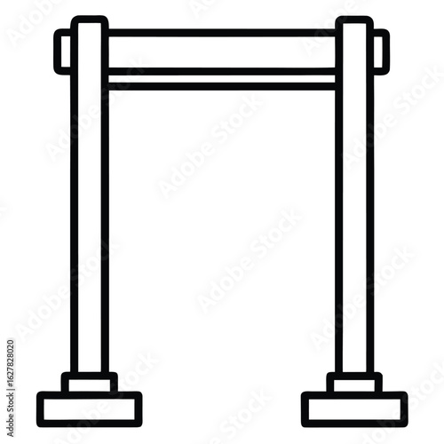 Black outline of a horizontal bar supported by two vertical posts archway gate