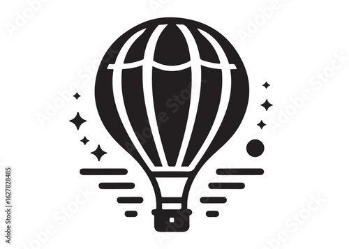 air balloon logo silhouette vector, hot air balloon silhouette vector graphic illustration design, hot air balloon silhouette in sky, hot air balloon airline logo vector silhouette on white background