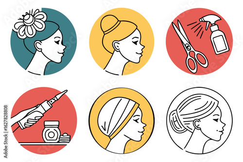 Set of icons representing beauty and hair care services