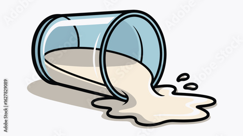 Cartoon illustration of a glass of milk spilling onto a white surface