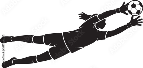 Female Soccer Goalkeeper Silhouette Diving To Catch A Ball football goalie