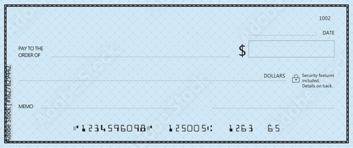 Blue Bank check, vector blank money cheque, checkbook template with guilloche pattern and fields. Currency payment coupon, money check background	