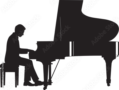 Pianist Silhouette A Skilled Keyboardist Performing with Grace on a Transparent Background Scene