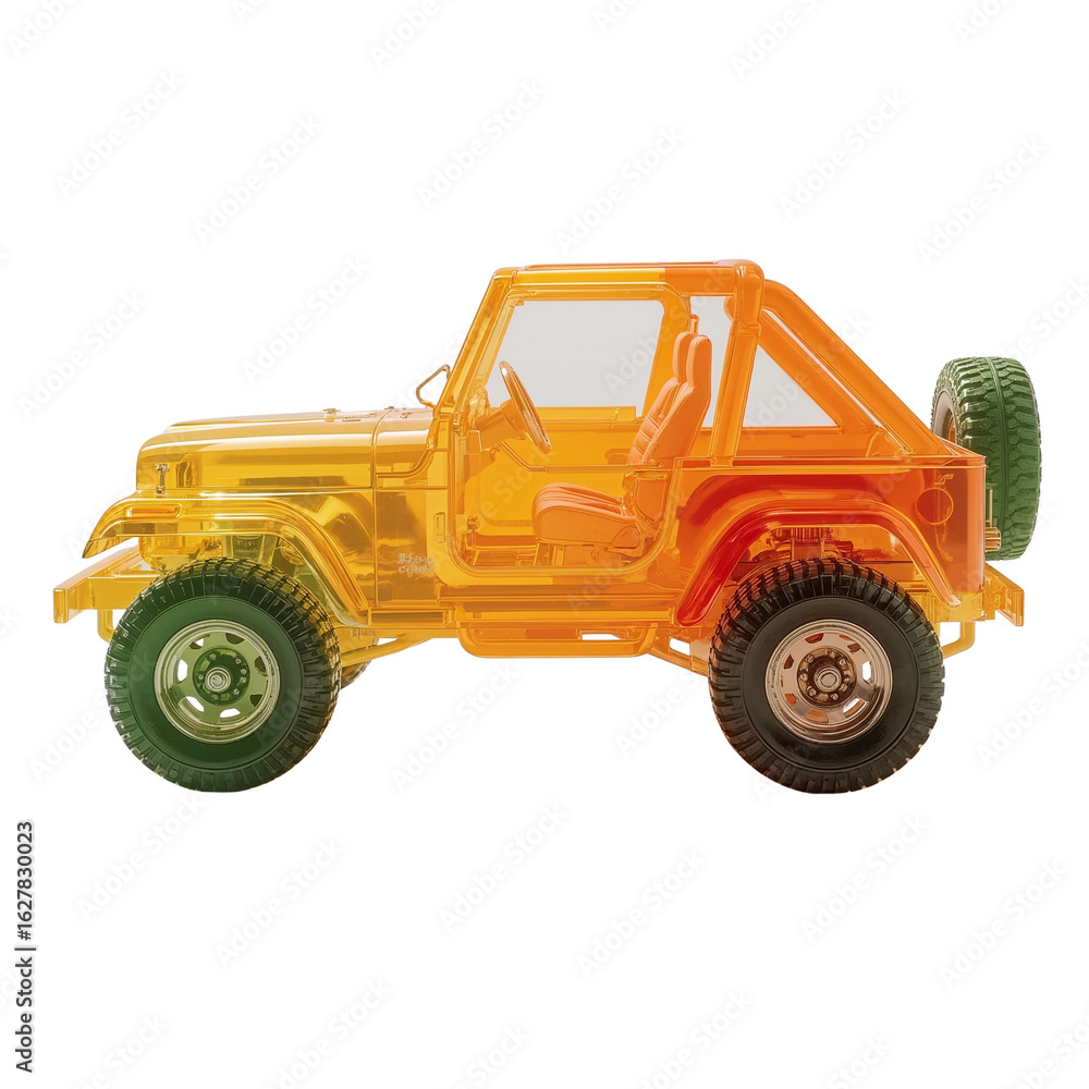 Fototapeta premium Translucent amber off-road vehicle against a featureless setting offering graphic potential for