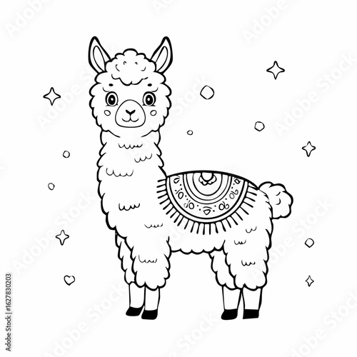 Cute Llama Coloring Page for Kids, Animal Illustration with Whimsical Details for Creative Fun