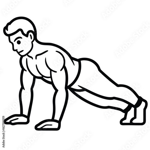 Muscular man doing pushups in a plank position fitness exercise