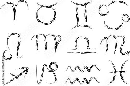 black strokes abstract freehand colorful astrological signs